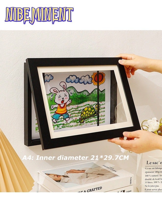 NIBEMINENT إطار عرض فني مغناطيسي A4 - فتح أمامي، تصميم قابل للطي لرسومات وصور الشباب - ديكور جداري متعدد الاستخدامات بموضوع كرتوني للمنزل والمكتب، فن جداري كرتوني (أسود) - Image 2